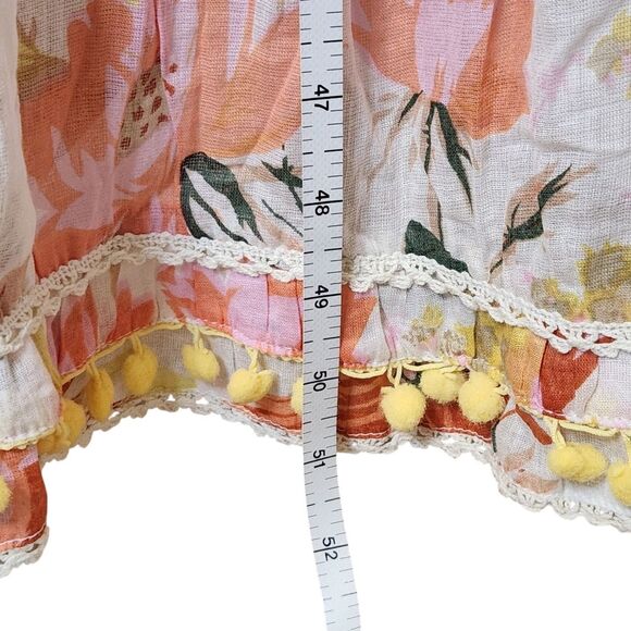 Ranee's Tropical Print Sleeveless Maxi Dress Tiered Pom Pom Trim Women's S/M - Picture 13 of 14